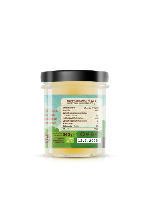 Ghee pročišćeni maslac organski 340ml, Nutrigold 1